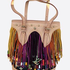 Louis Vuitton Black & Multicolor Monogram Fringe Bucket Bag